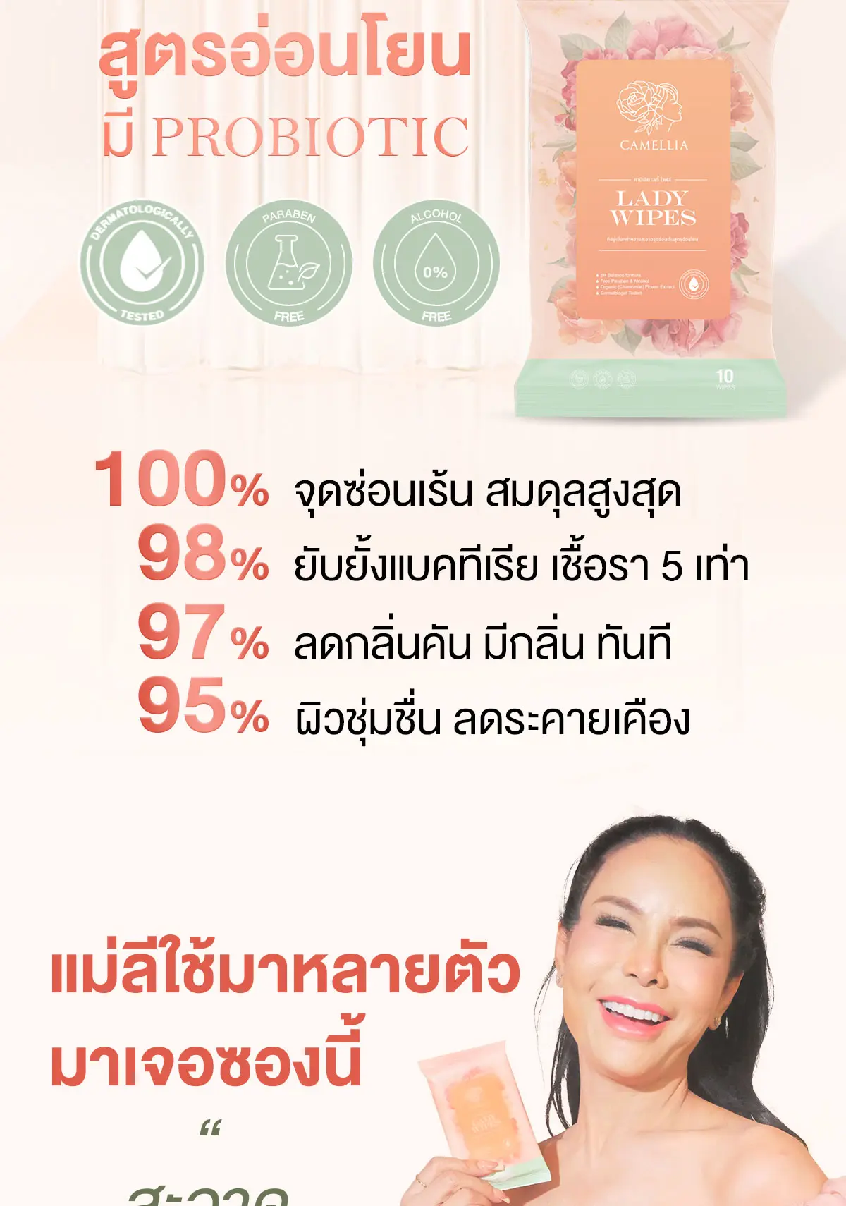 Camellia Lady Wipes ทิชชู่ปรับสภาพจุดซ่อนเร้น ลดแบคทีเรีย